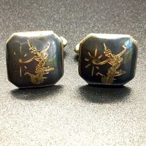 VINTAGE ROYAL SIAM MEKKALA GODDESS NIELLO ENAMEL STERLING SILVER CUFFLIN…
